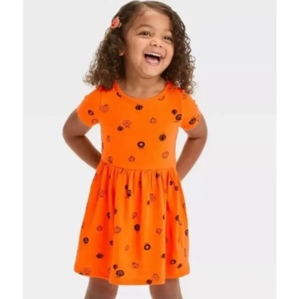 NWT Girls Dress Sz 2T Long Sleeve Fall Halloween Orange Pumpkin Kidcore Autumn